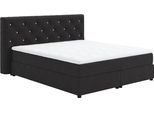 Boxspringbett COTTA "Castle", schwarz, B:184cm L:220cm, 100% Polyester (PES), Komplettbetten, Boxspringbett, mit Strasssteinen im Kopfteil, inkl. Topper