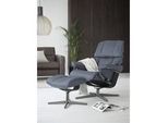 Relaxsessel STRESSLESS "Reno", blau (sparrow blau paloma), B:79cm H:99cm T:75cm, Leder PALOMA: PALOMA ist ein durchgefärbtes Semianilin-Möbelleder mit natürlicher Narbung., Sessel, mit Hocker, mit Cross Base, Größe S, M & L, Holzakzent Schwarz