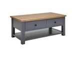 Mid.you Couchtisch , Naturfarben, Dunkelgrau , Metall , Eiche, Kiefer , furniert, massiv , 2 Schubladen , rechteckig , eckig , 110x45x60 cm , Holzmöbel, Holztische, Wohnzimmertische Holz, Couchtische Holz