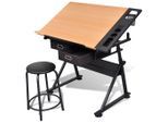 vidaXL Zeichentisch mit neigbarer Tischplatte 2 Schubladen und Hocker