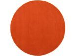 Wollteppich CARPETFINE "Gabbeh Lola Uni", orange, H:14mm Ø:120cm, Wolle, Teppiche, mit natürlichem Pflanzenmaterial von Hand gewebt, auch als Läufer