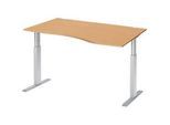 Schäfer Shop Select Schreibtisch ERGO-T, elektrisch höhenverstellbar, Freiform, Ansatz rechts, T-Fuss, B 1800 x H 725-1185 mm, Buche-Dekor/weissalu