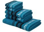 Bruno Banani Handtuch Set »Daniel, 1 Duschtuch 70x140, 2 Handtücher 50x100, 2 Gästetücher 30x50«, Set, 5 tlg., Walkfrottee, Streifen-Bordüre & Markenlogo, 100% Baumwolle