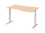 Schäfer Shop Select Schreibtisch ERGO-T, elektrisch höhenverstellbar, Freiform, Ansatz rechts, T-Fuss, B 1800 x H 725-1185 mm, Ahorn-Dekor/weissalu