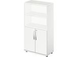 Schäfer Shop Select Kombischrank LOGIN, oben 2 Regale, unten 2 Ordnerhöhen mit Türen, B 800 x T 420 x H 1470 mm, weiss/weiss