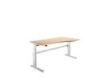 Schreibtisch Komfort, elektrisch höhenverstellbar, Freiform, Ansatz rechts, C-Fuss, B 1800 x T 1000/800 x H 655-1305 mm, Ahorn/weissalu