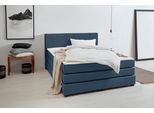 Boxspringbett OTTO PRODUCTS "Peetu", blau, B:170cm L:213cm, Struktur fein aus 100%-recyceltem Polyester, Komplettbetten, Boxspringbett, Taschenfederkern-Matratze, in 4 Breiten und 4 Farben, incl. Topper