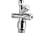 Kombi-Eckventil 1/2'' x 3/8'' x 3/4'' - selbstdichtend, mit Quetschverschraubung, mit Rohrbelüfter - chrom-poliert