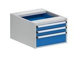 Schubladenblock Treston 53/36-4, 3 abschliessbare Schübe, bis 200 kg, B 530 x T 640 x H 360 mm, Stahl, lichtgrau RAL 7035/brillantblau RAL 5007