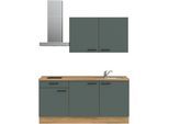 Küchenzeile NOBILIA ""Easytouch I"", grün (front: lacklaminat mineralgrün ultramatt, korpus: eiche sierra nachbildung, arbeitsplatte: eiche sierra nachbildung), B:180,3cm H:216,6cm T:60cm, Komplettküchen-Sets, vormontiert, Ausrichtung wählbar, Breite 180 cm, wahlw. mit E-Geräten