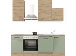 Küchenzeile FLEX-WELL "Cara", grün (küche: grün, front: schilfgrün, artisan eiche, korpus: artisan eiche, arbeitsplatte: artisan eiche), B:220cm H:234cm T:60cm, Komplettküchen-Sets, Küchenzeile, mit und ohne E-Geräten erhältlich, Gesamtbreite 220 cm