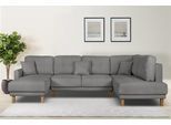 Wohnlandschaft HOME AFFAIRE "TRIPLO U-Form wahlweise mit Schlaffunktion, B/T/H: 310/192/90 cm", grau, B:310cm H:90cm T:192cm, 88% Polyester, 9% Rayon, 3% Nylon, Sofas, Wohnlandschaft, Schlafsofa, auch mit Bettkasten, Steppung im Rückenkissen