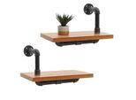 2er-Set Wandregal MCW-N29, Hängeregal Regal Bücherregal, 3D-Struktur Industrial Stahl Massiv-Holz 29x45x25cm ~ natur