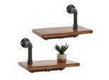 2er-Set Wandregal MCW-N29, Hängeregal Regal Bücherregal, 3D-Struktur Industrial Stahl Massiv-Holz 29x45x25cm ~ braun