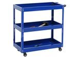 Werkzeugwagen MCW-M25, Rollwagen Werkstattwagen Transportwagen, Rollen Handgriff 3 Ladeflächen, Stahl 73x73x36cm blau