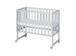 Stuben- & Beistellbett 3in1 mit Barriere + Matratze, für alle Elternbetthöhen, Holz taupe lackiert