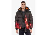 Winterjacke CIPO & BAXX "Winterjacke", Herren, Gr. S, schwarz, Stoff, 100% Polyester, bedruckt, regular fit normal, Jacken Winterjacke, mit Flammen-Motiv