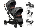 Zwillings-Kombikinderwagen BABYGO "Twinner Set, Grey melange", Baby, grau (grau melange), Aluminium, Polyester, Kinderwagen, inkl. 2 Regenhauben, Wickeltasche