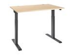 Schäfer Shop Select Schreibtisch ERGO-T 2.0, elektrisch höhenverstellbar, Rechteck, T-Fuss, B 1200 x T 800 x H 715-1205 mm, Ahorn/anthrazit