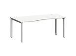 Schreibtisch MODENA FLEX, Freiform, Ansatz links, 4-Fuss Quadratrohr, B 1800 x T 1000/800 x H 720-820 mm, lichtgrau/weissaluminium