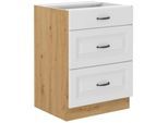 Küchen Unterschrank 60 cm Stilo Weiß + Eiche Artisan Vollauszug Soft-Close Küche