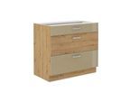 Küchen Unterschrank 80 Eiche Artisan Cappuccino Hochglanz Vollauszug Soft-Close