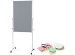 Moderationstafel Maulsolid, Filz grau/Whiteboard, H 1200 x B 750 mm + Moderationskarten-Set mit 360 Karten und 200 Pin-Nadeln