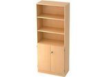 Regalschrank, B 800 x T 420 x H 2004 mm, 5 OH, 5 Böden, 2 Türen, abschliessbar, Ahorn-Dekor