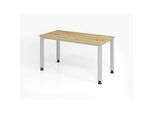 Schreibtisch, rechteckig, 4 Füsse, Quadratrohr, B 1200 x T 672 x H 685-810 mm, Wildeiche/Silber