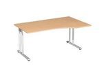 Schreibtisch mit Ansatz PALENQUE, C-Fuss, Freiform, Ansatz rechts, B 1800 x T 800/1000 x H 720 mm, Buche-Dekor