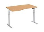 Schäfer Shop Select Schreibtisch ERGO-T, elektrisch höhenverstellbar, Freiform, Ansatz links, T-Fuss, B 1800 x H 640-1300 mm, Buche/weissalu
