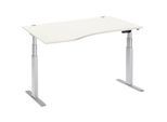 Schäfer Shop Select Schreibtisch ERGO-T, elektrisch höhenverstellbar, Freiform, Ansatz links, T-Fuss, B 1800 x H 640-1300 mm, weiss/weissalu