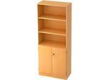 Regalschrank, B 800 x T 420 x H 2004 mm, 5 OH, 5 Böden, 2 Türen, abschliessbar, Buche-Dekor