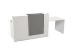 Empfangstheke mit Beratungsplatz Pisa, mit Ablage und Seitenplatten, B 2500 x T 800 x H 1100 mm, graphit/weiss