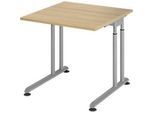 Schreibtisch Breno, manuelle Höheneinstellung, horizontaler Kabelkanal, B 800 x T 800 x H 680-820 mm, Spanplatte & Stahl, Eiche/Silber