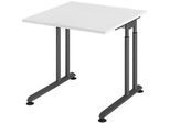Schreibtisch Breno, manuelle Höheneinstellung, horizontaler Kabelkanal, B 800 x T 800 x H 680-820 mm, Spanplatte & Stahl, Weiss/Graphit