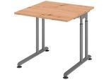 Schreibtisch Breno, manuelle Höheneinstellung, horizontaler Kabelkanal, B 800 x T 800 x H 680-820 mm, Spanplatte & Stahl, Asteiche/Graphit