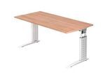 Schreibtisch TARVIS, C-Fuss, Quadrat, B 1600 mm, Gestell weiss, höhenverstellbar, Nussbaum-Dekor