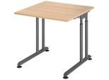 Schreibtisch Breno, manuelle Höheneinstellung, horizontaler Kabelkanal, B 800 x T 800 x H 680-820 mm, Spanplatte & Stahl, Eiche/Graphit