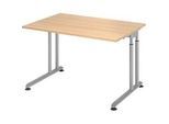 Schreibtisch Breno, manuelle Höheneinstellung, horizontaler Kabelkanal, B 1200 x T 800 x H 680-820 mm, Spanplatte & Stahl, Eiche/Silber