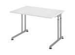 Schreibtisch Breno, manuelle Höheneinstellung, horizontaler Kabelkanal, B 1200 x T 800 x H 680-820 mm, Spanplatte & Stahl, Weiss/Silber