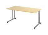 Schreibtisch Breno, manuelle Höheneinstellung, horizontaler Kabelkanal, B 1600 x T 800 x H 680-820 mm, Spanplatte & Stahl, Ahorn/Silber