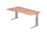 Freiformtisch TARVIS, B 1800 x T 800/1000 x H 680-860 mm, Gestell silber, Nussbaum-Dekor