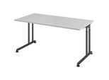 Schreibtisch Breno, manuelle Höheneinstellung, horizontaler Kabelkanal, B 1600 x T 800 x H 680-820 mm, Spanplatte & Stahl, Lichtgrau/Graphit