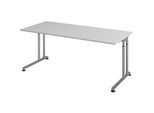 Schreibtisch Breno, manuelle Höheneinstellung, horizontaler Kabelkanal, B 1800 x T 800 x H 680-820 mm, Spanplatte & Stahl, Lichtgrau/Silber