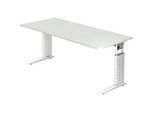 Schreibtisch TARVIS, C-Fuss, Quadrat, B 1800 mm, Gestell weiss, höhenverstellbar, lichtgrau