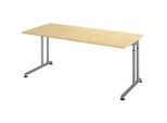 Schreibtisch Breno, manuelle Höheneinstellung, horizontaler Kabelkanal, B 1800 x T 800 x H 680-820 mm, Spanplatte & Stahl, Ahorn/Silber