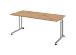 Schreibtisch Breno, manuelle Höheneinstellung, horizontaler Kabelkanal, B 1800 x T 800 x H 680-820 mm, Spanplatte & Stahl, Asteiche/Silber