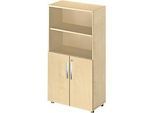 Schäfer Shop Select Kombischrank LOGIN, oben 2 Regale, unten 2 Ordnerhöhen mit Türen, B 800 x T 420 x H 1470 mm, Ahorn Dekor/Ahorn Dekor