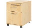 Rollcontainer 126 Breno, 1 Schub, 1 Utensilienauszug & 1 Hängeregistraturschub, abschliessbar, B 428 x T 580 x H 590 mm, Ahorn-Dekor
